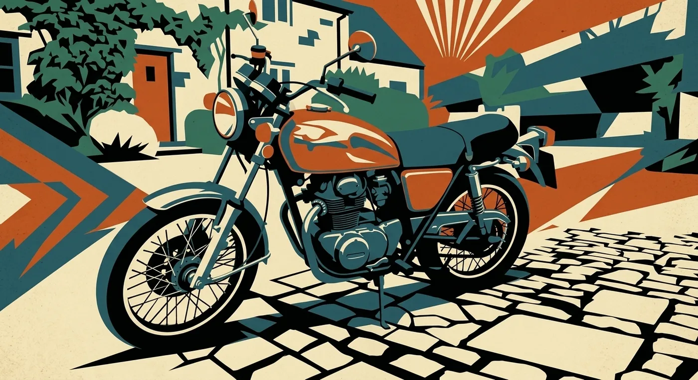 The same motorcycle reworked as a bold flat-colour race poster